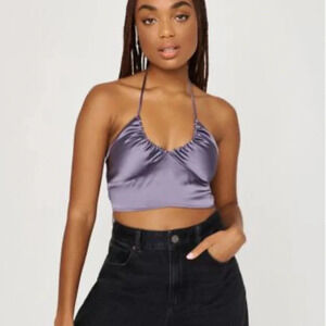 NWT Garage Ruched Satin Halter Top